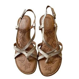 BORN Womens Beige Leather Floral Thong Slingback Sandals Size 38